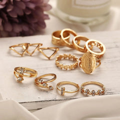 13 Pieces Medallion Ring Set With Austrian Crystals 18K Gold Plated Ring ITALY Design