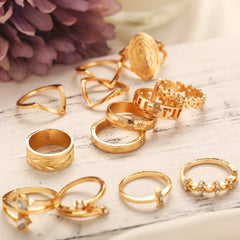 13 Pieces Medallion Ring Set With Austrian Crystals 18K Gold Plated Ring ITALY Design