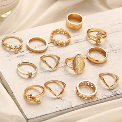 13 Pieces Medallion Ring Set With Austrian Crystals 18K Gold Plated Ring ITALY Design